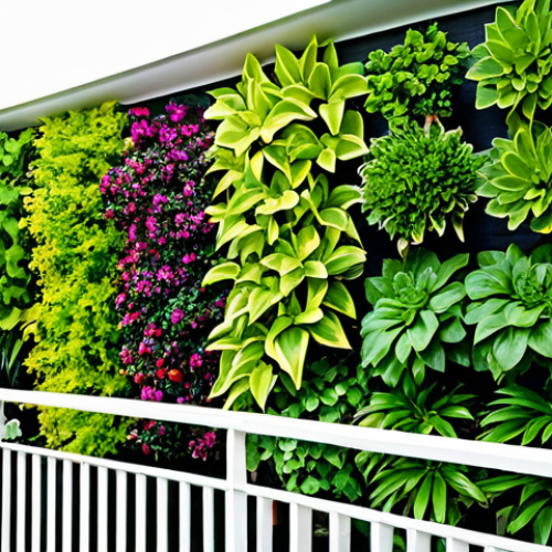 반려식물 시장 트렌드 - **Prompt:** A vibrant vertical garden on a home balcony, showcasing diverse small plants in hanging ...