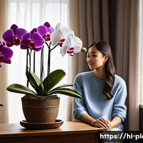 난초 종류별 키우는 법 - **Prompt 1: "A serene indoor scene bathed in soft, natural morning light. A woman, elegantly dressed...