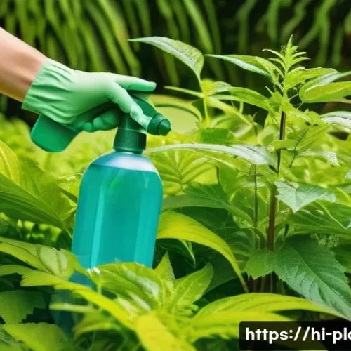 Home 33 친환경 방충제 만들기 - A vibrant garden scene showcasing a variety of healthy plants being sprayed with a natural neem leaf...