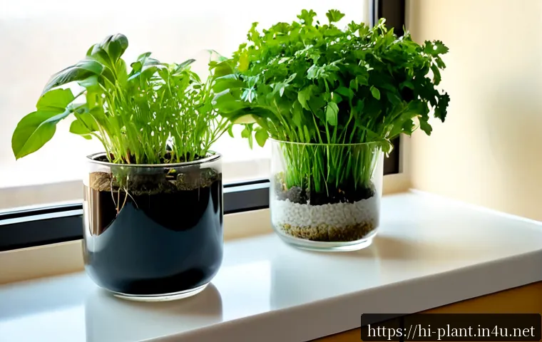 수경재배 화분 추천 - Photorealistic comparison scene of three elegant hydroponic planters on a sunlit Indian apartment ki...